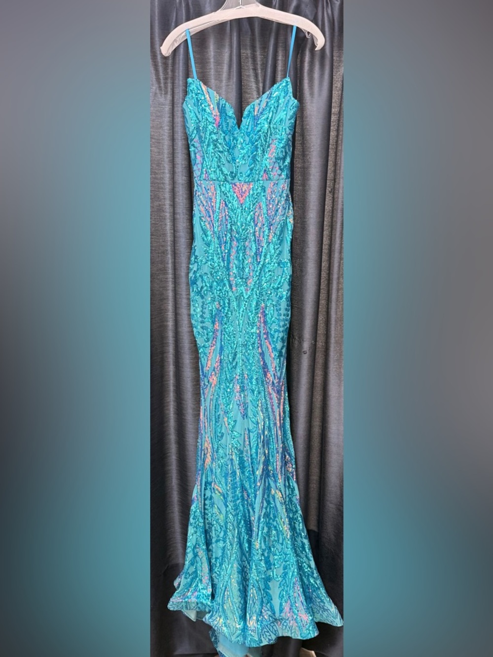 Portia and Scarlett Turquoise sequined Prom Dress